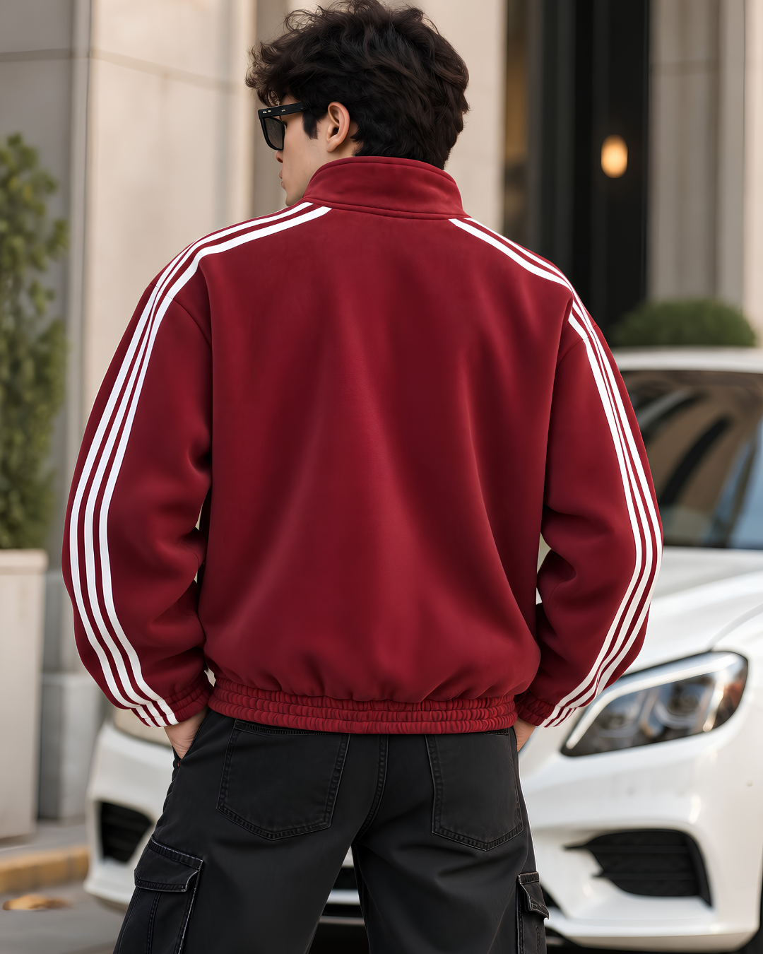 White Stripe Maroon Jacket