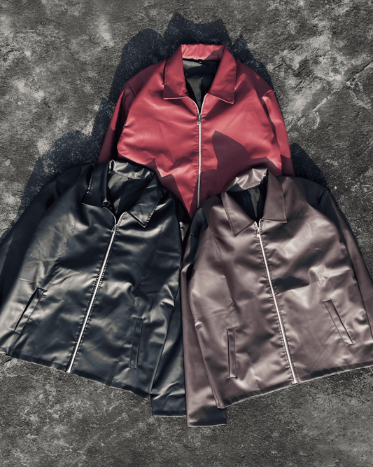 Classic faux leather jacket for men in black, brown and red, timeless biker style outerwear