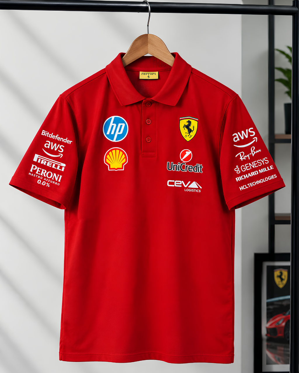 F1 inspired polo shirt for men red color streetwear style
