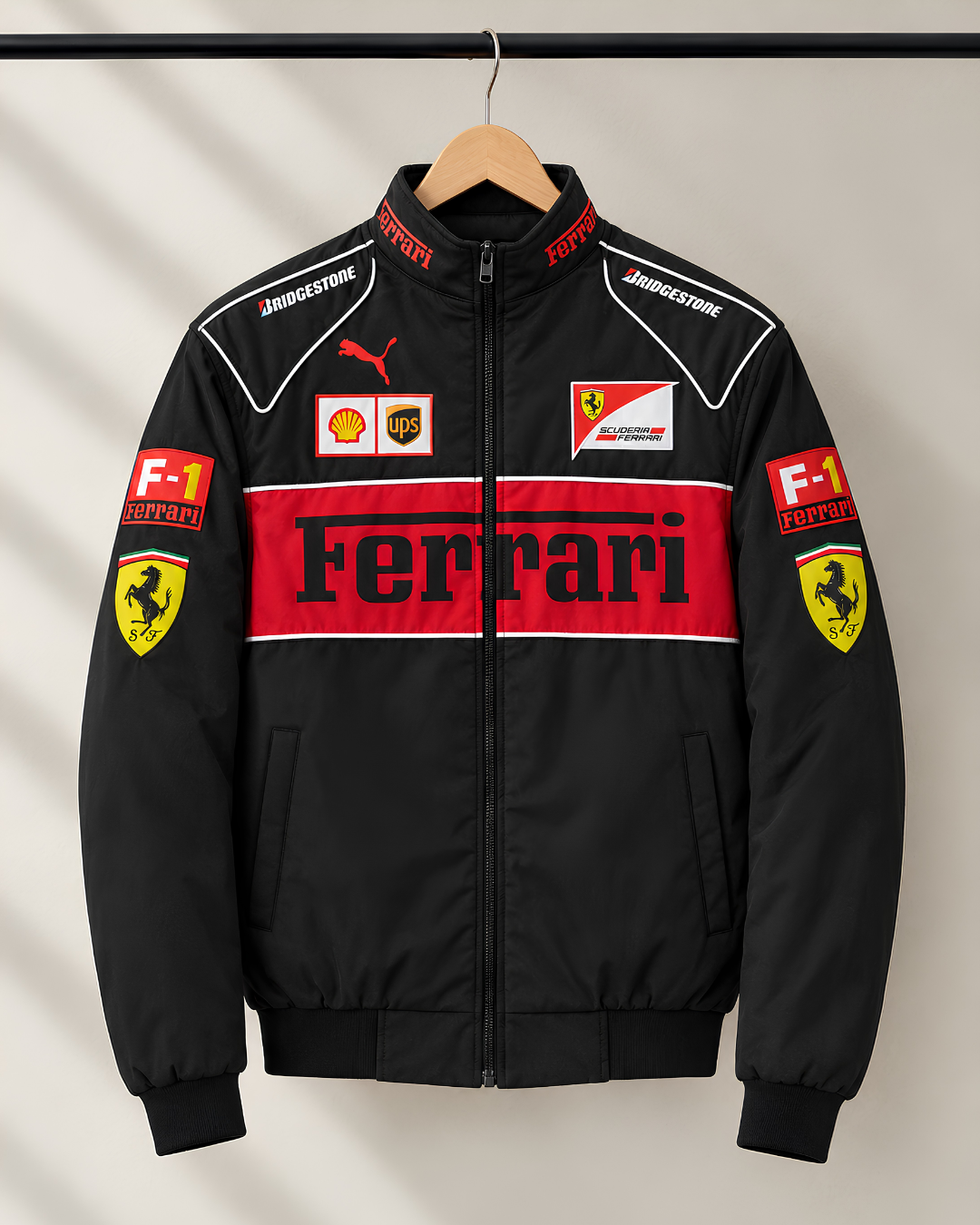 Black Red Ferrari Zipper For mens