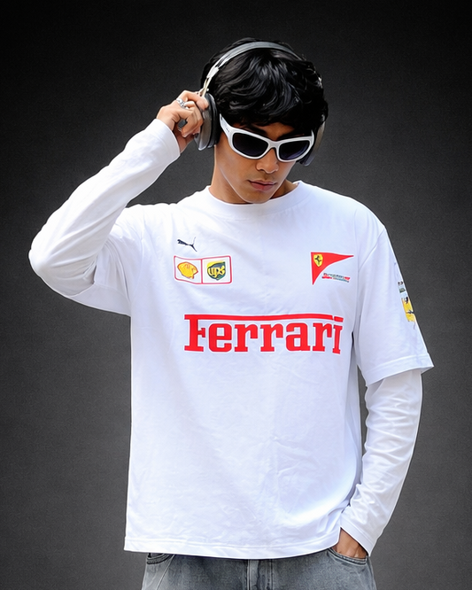 Ferrari Inspired F1 White Racing Tee – Premium Motorsport T-Shirt