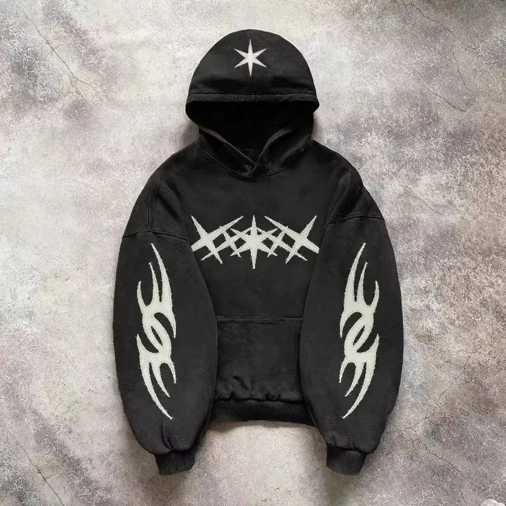Oversized Black Acid-Wash Hoodie – Retro Grunge Street Style