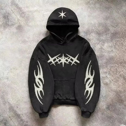Oversized Black Acid-Wash Hoodie – Retro Grunge Street Style