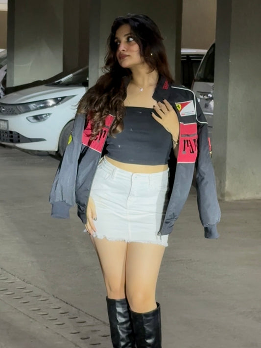 Women wearing Black Ferrari racing Jacket