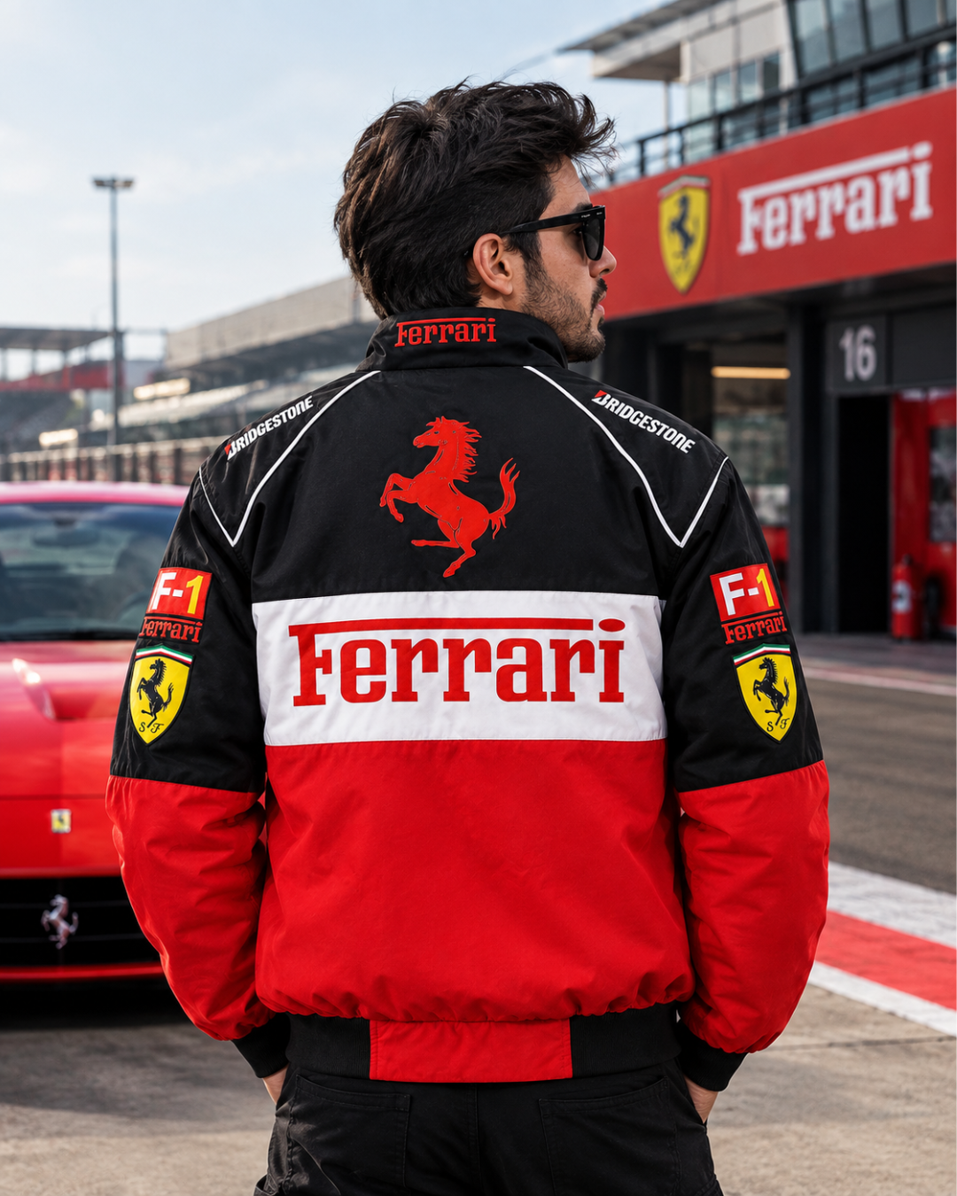 White Red Ferrari Racing Jacke