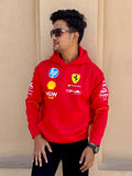 Ferrari red cotton fleece hoodie for men and women, warm streetwear pullover with racing inspired design