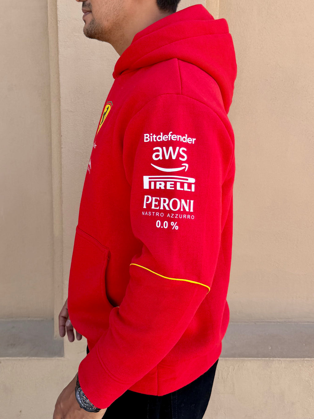 Premium red fleece hoodie with Ferrari racing aesthetic, soft fabric and relaxed fit for casual wear