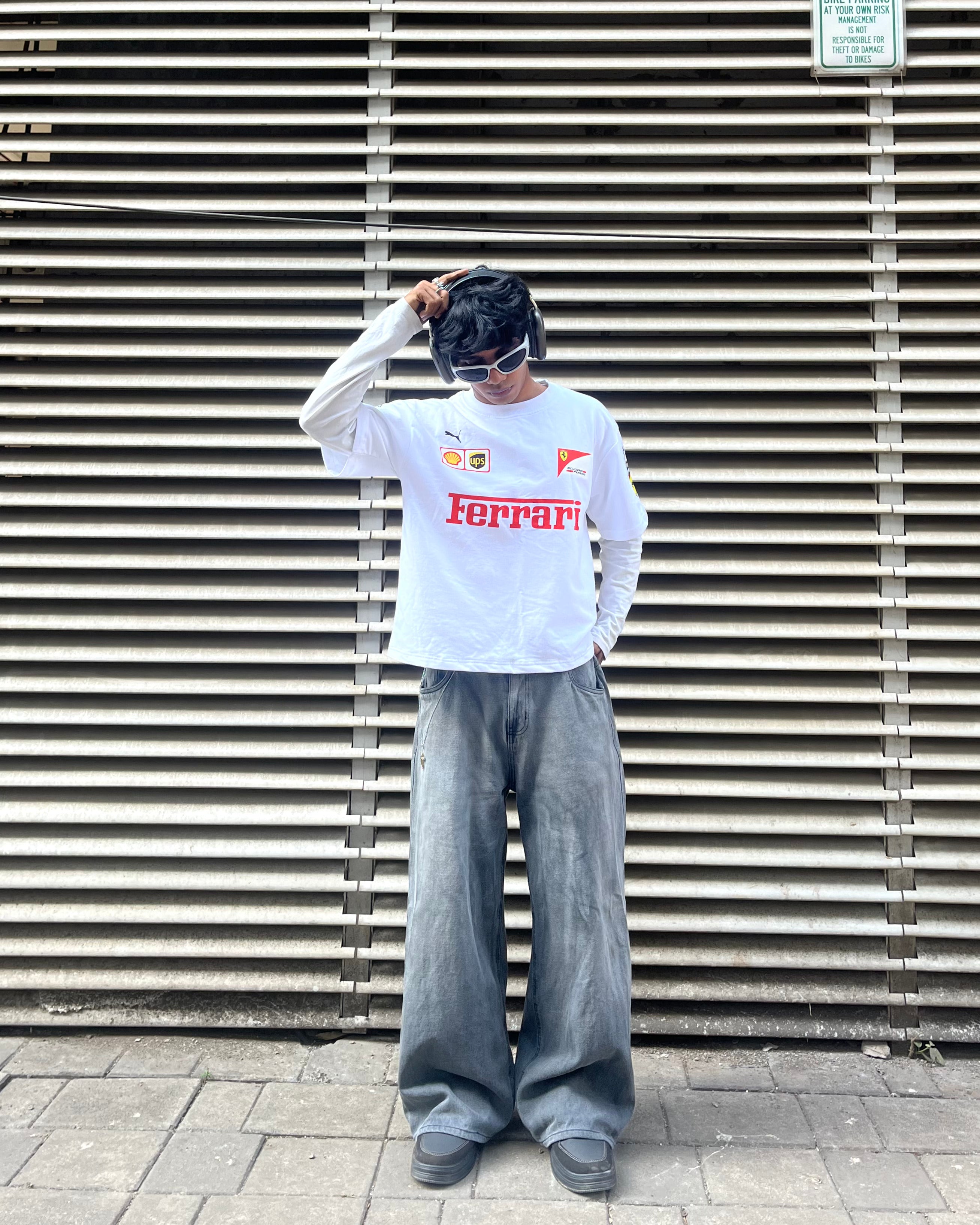 Ferrari inspired white F1 racing t shirt front view premium motorsport streetwear tee