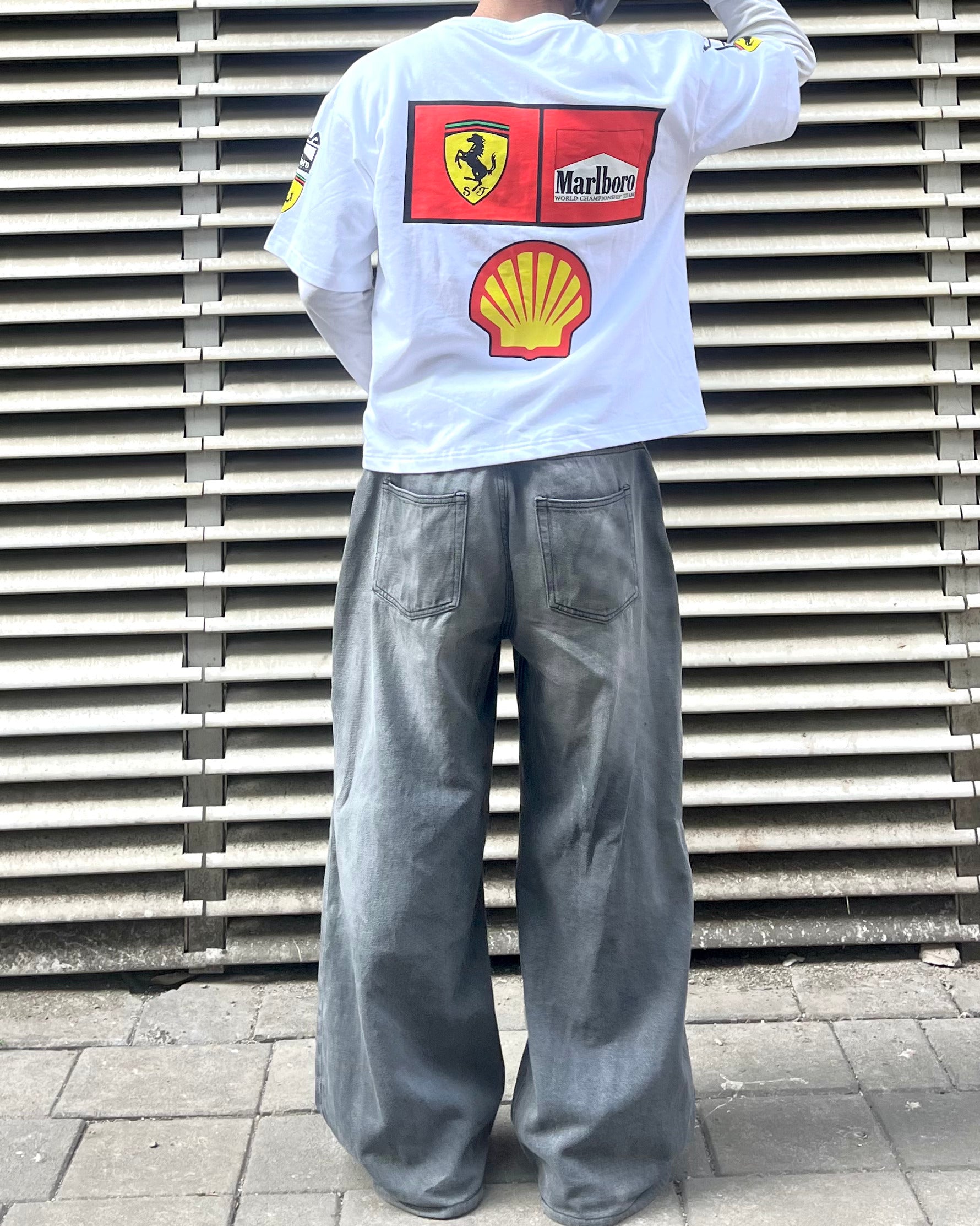 Ferrari inspired F1 racing white t shirt back graphic motorsport streetwear design