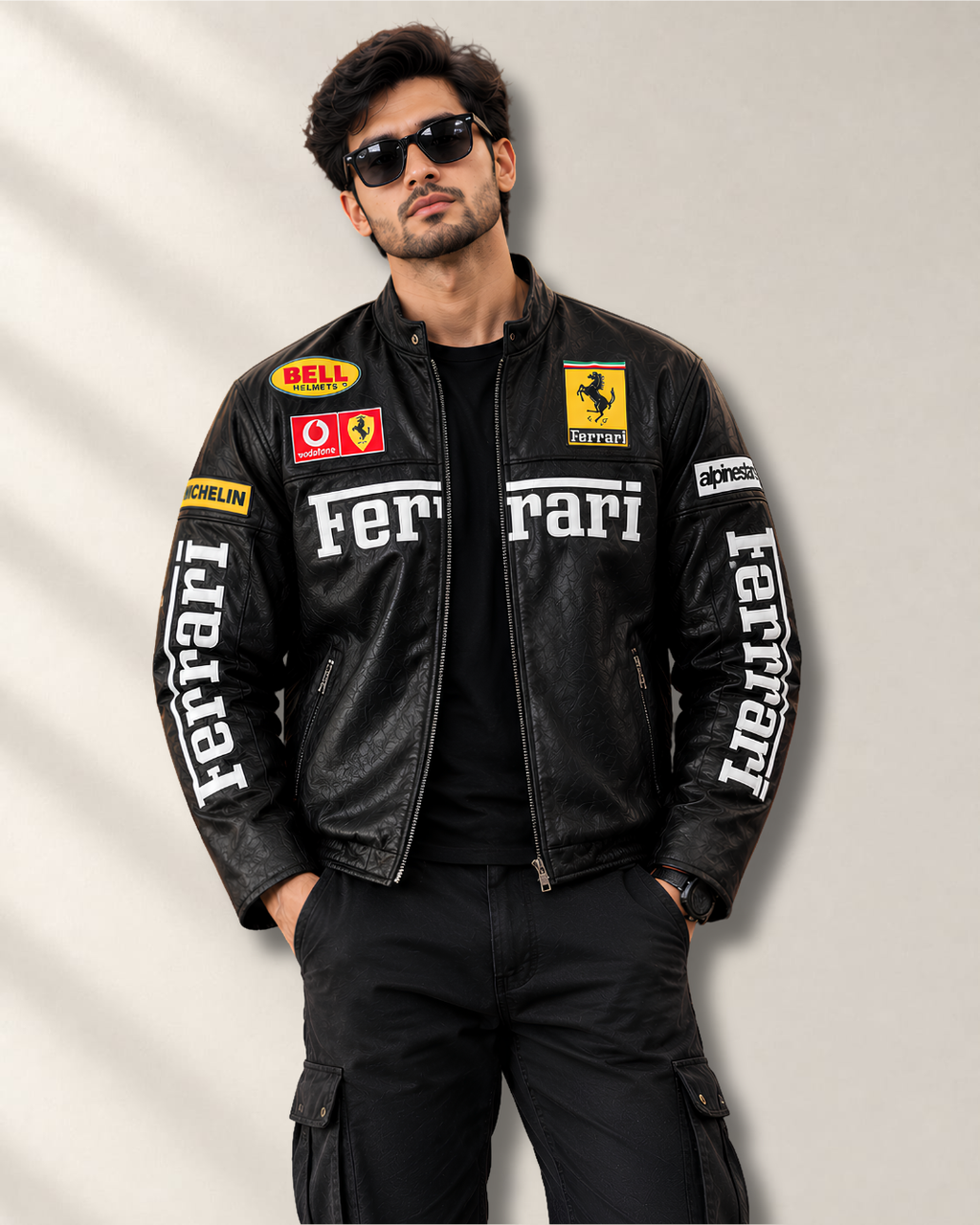 Black racing leather jacket