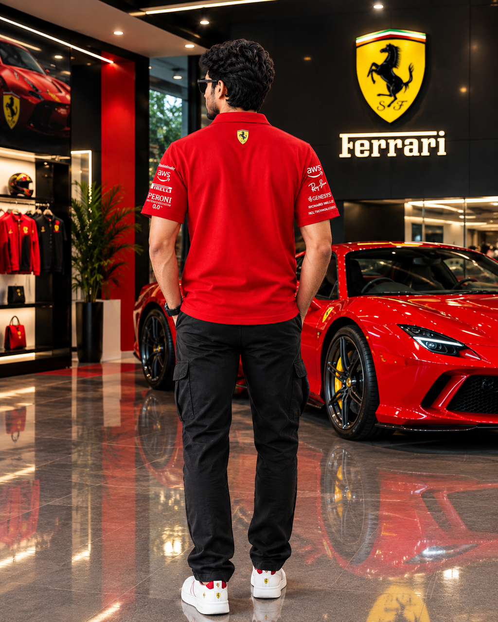 Red racing apparel for men