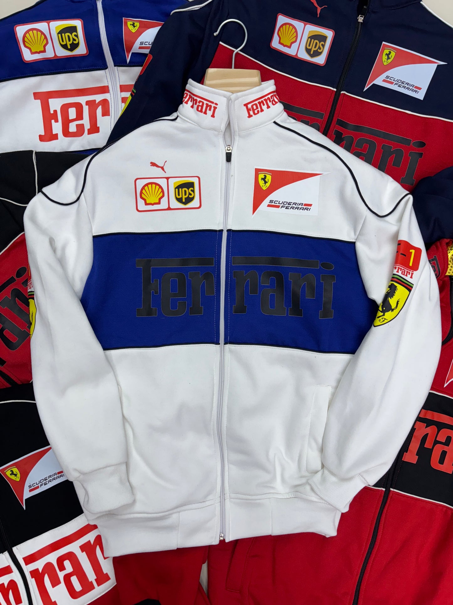 Vintage White & Blue Ferrari Racing Jacket l Unisex Racing Jacket l Streetwear Clothing