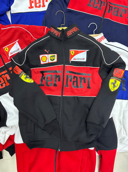 Black Red Ferrari Racing Jacket l Unisex Racing Jacket l Streetwear Clothings