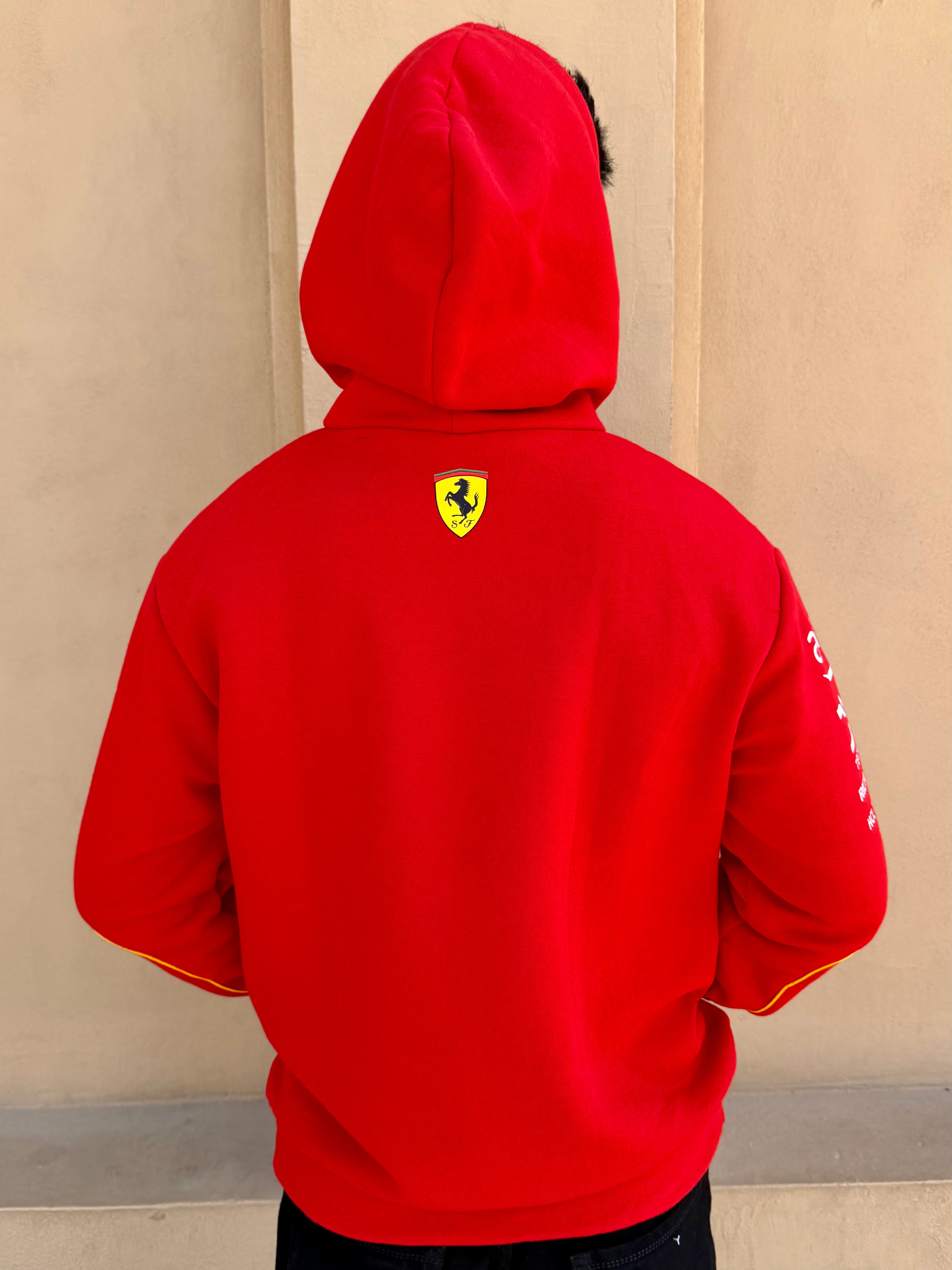 Ferrari Red Cotton Fleece Hoodie – Premium Racing Inspired Streetwear