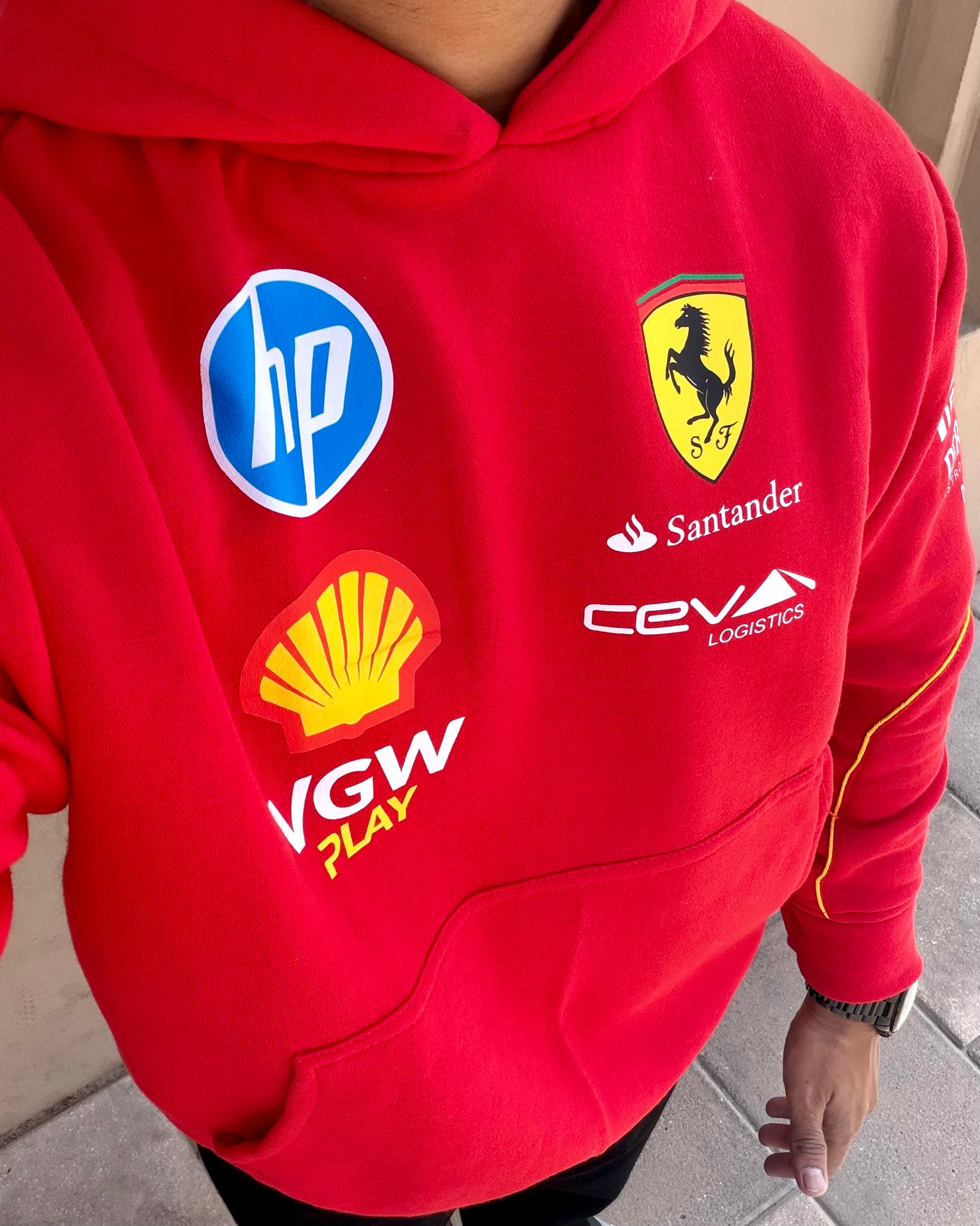Ferrari Red Cotton Fleece Hoodie – Premium Racing Inspired Streetwear