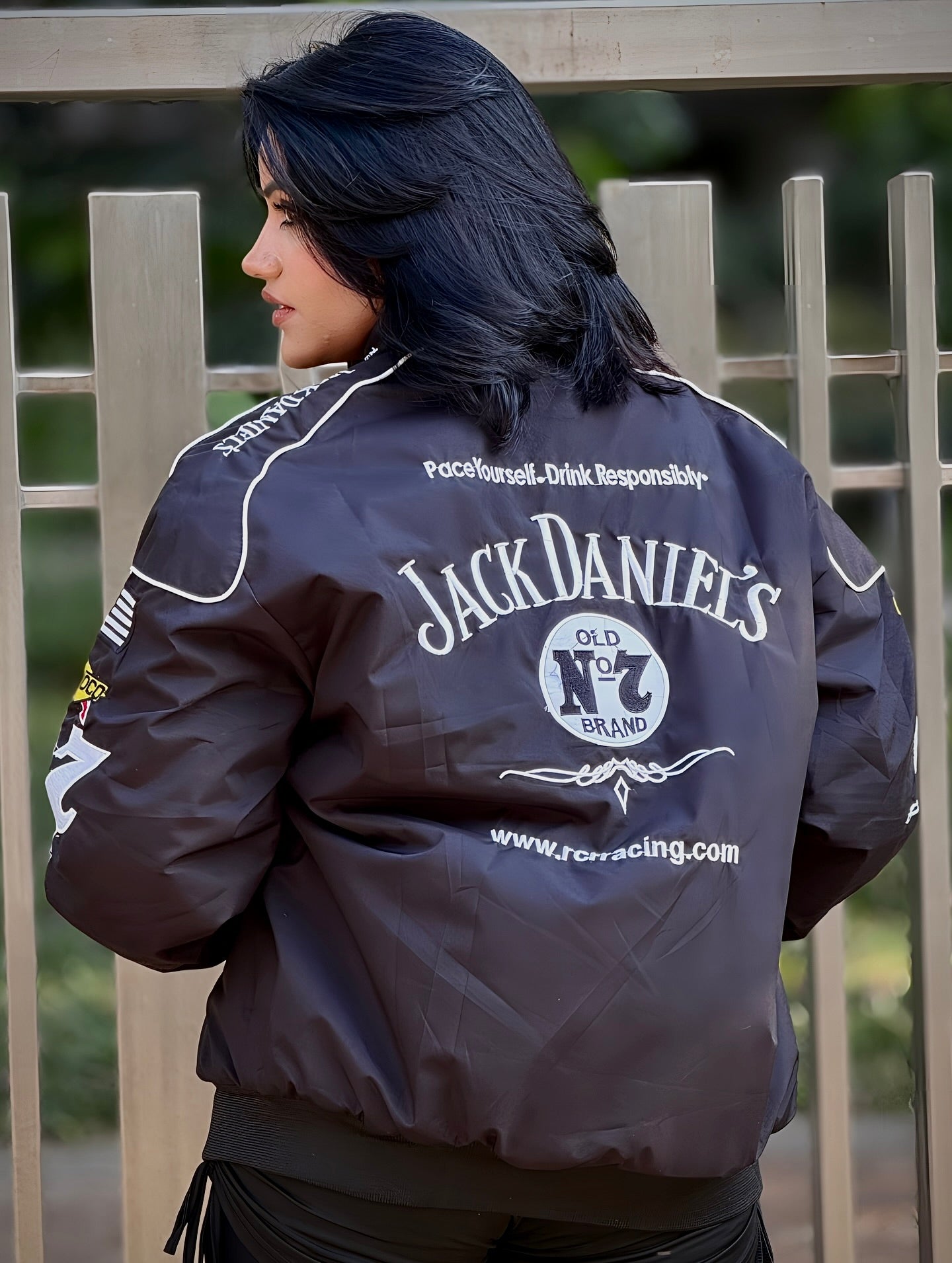 Black Racing Jacket JD  – Parachute Fabric with Embroidered Logo by Streetwear Clothings