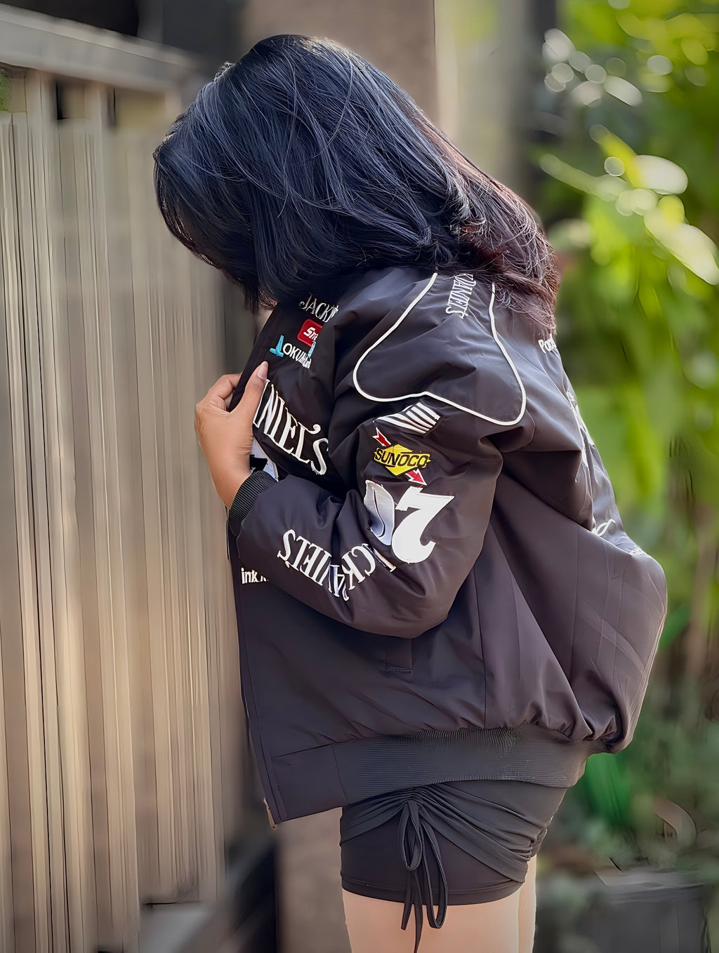 Black Racing Jacket JD  – Parachute Fabric with Embroidered Logo by Streetwear Clothings