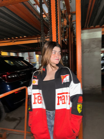 Ferrari F1 Tricolor Premium Puffer Printed Racing Jacket : Stylish Racing Apparels