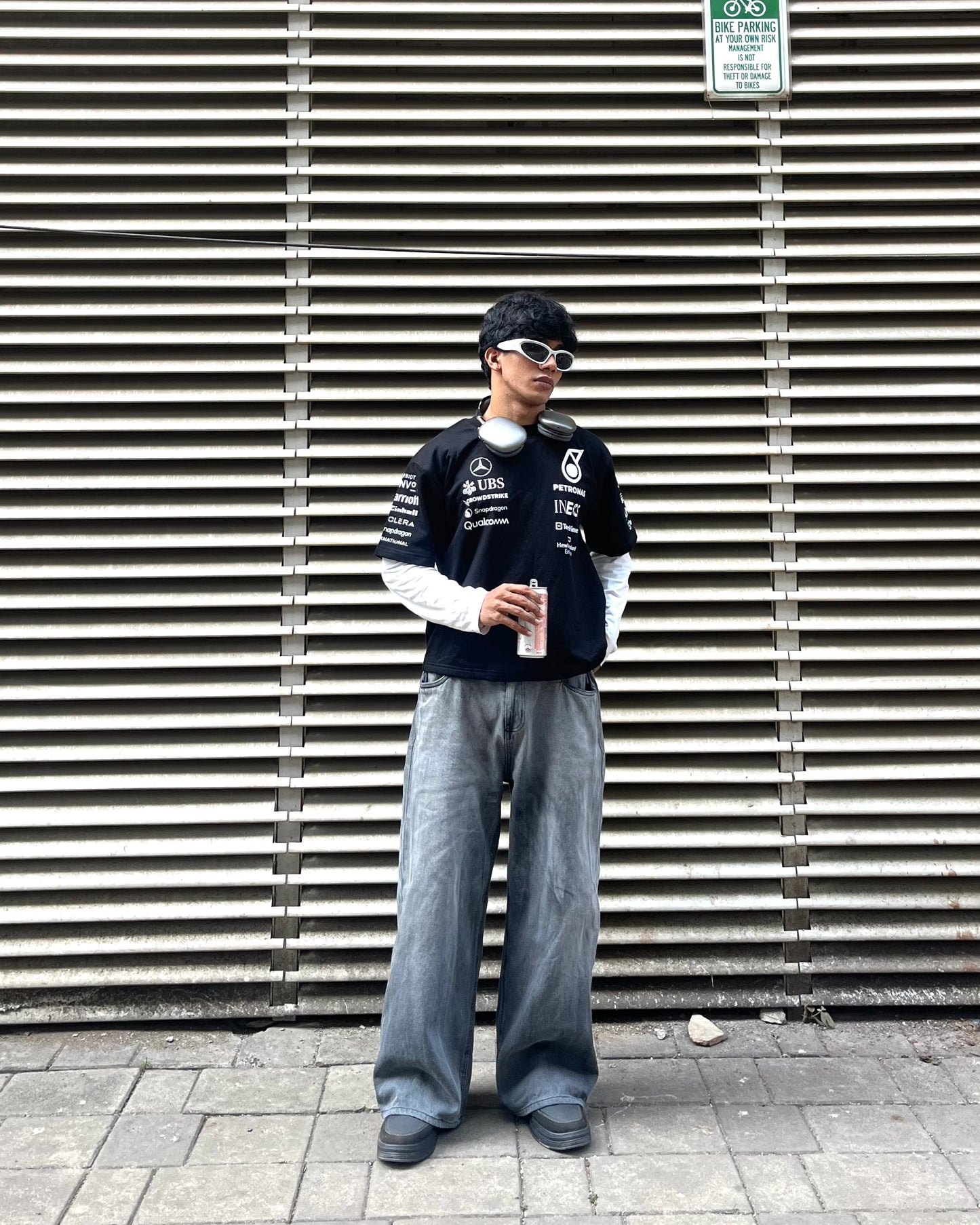 Petronas inspired black F1 racing t shirt front view premium motorsport streetwear tee