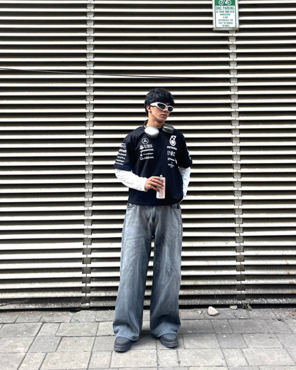 Petronas inspired black F1 racing t shirt front view premium motorsport streetwear tee