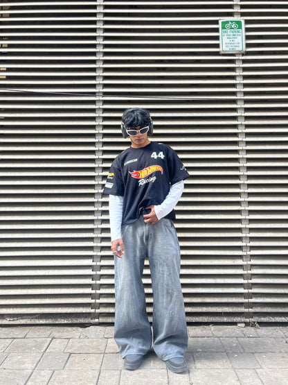 Hot wheels inspired black F1 racing t shirt front view motorsport streetwear graphic tee