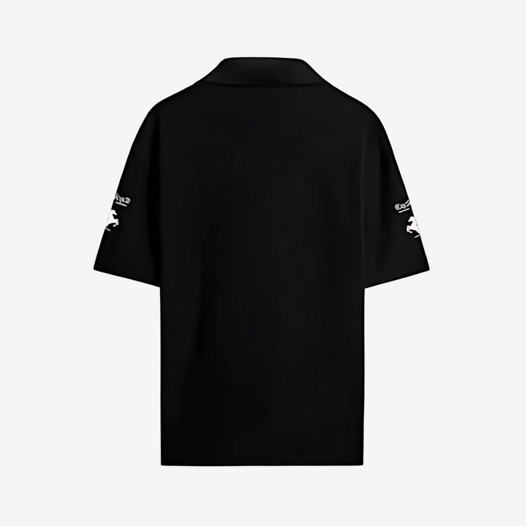 Black motorsport polo t-shirt Porsche style back design