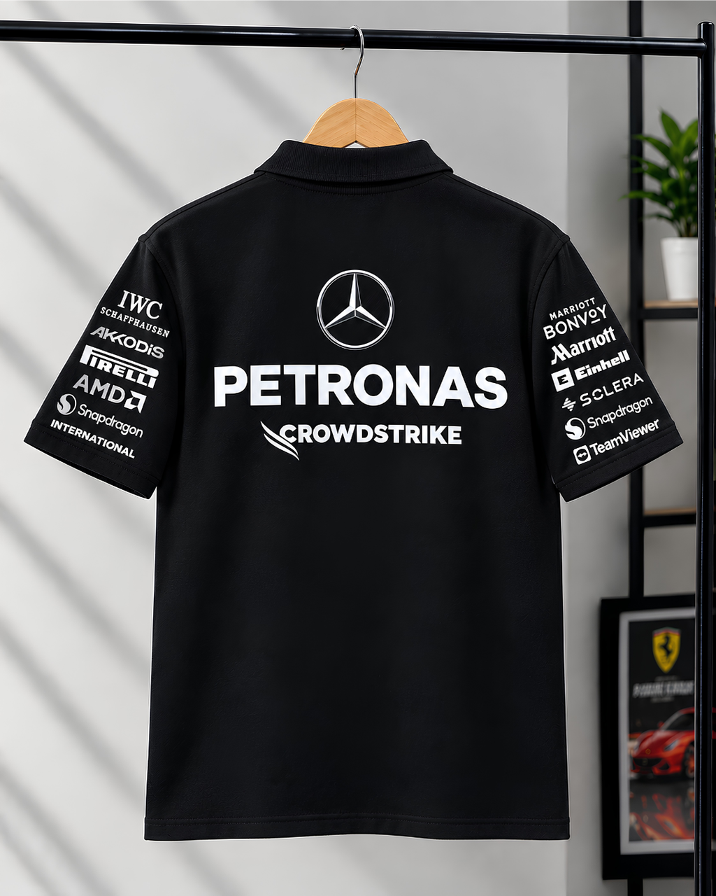 F1 inspired black polo shirt men streetwear outfit