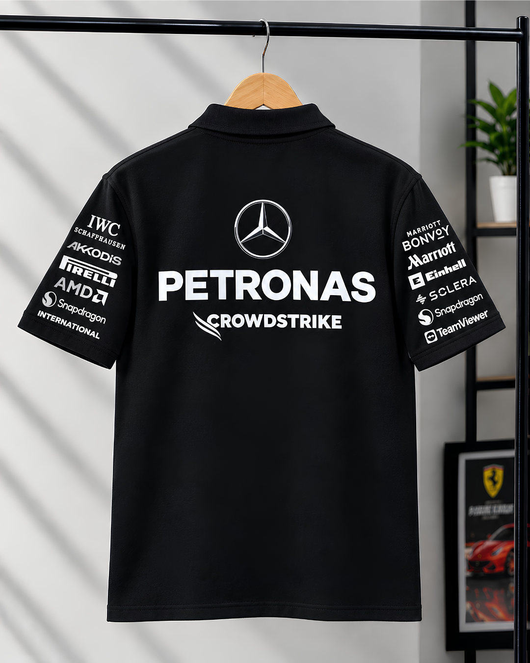 F1 inspired black polo shirt men streetwear outfit
