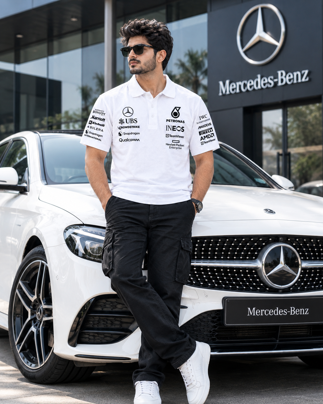 White performance polo t-shirt