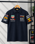 Red Bull inspired navy blue polo t-shirt front HD print