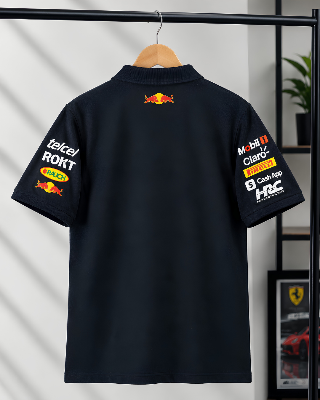 Navy blue motorsport polo t-shirt back design premium look
