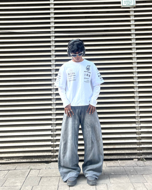 Petronas inspired white F1 racing t shirt front view premium motorsport streetwear tee