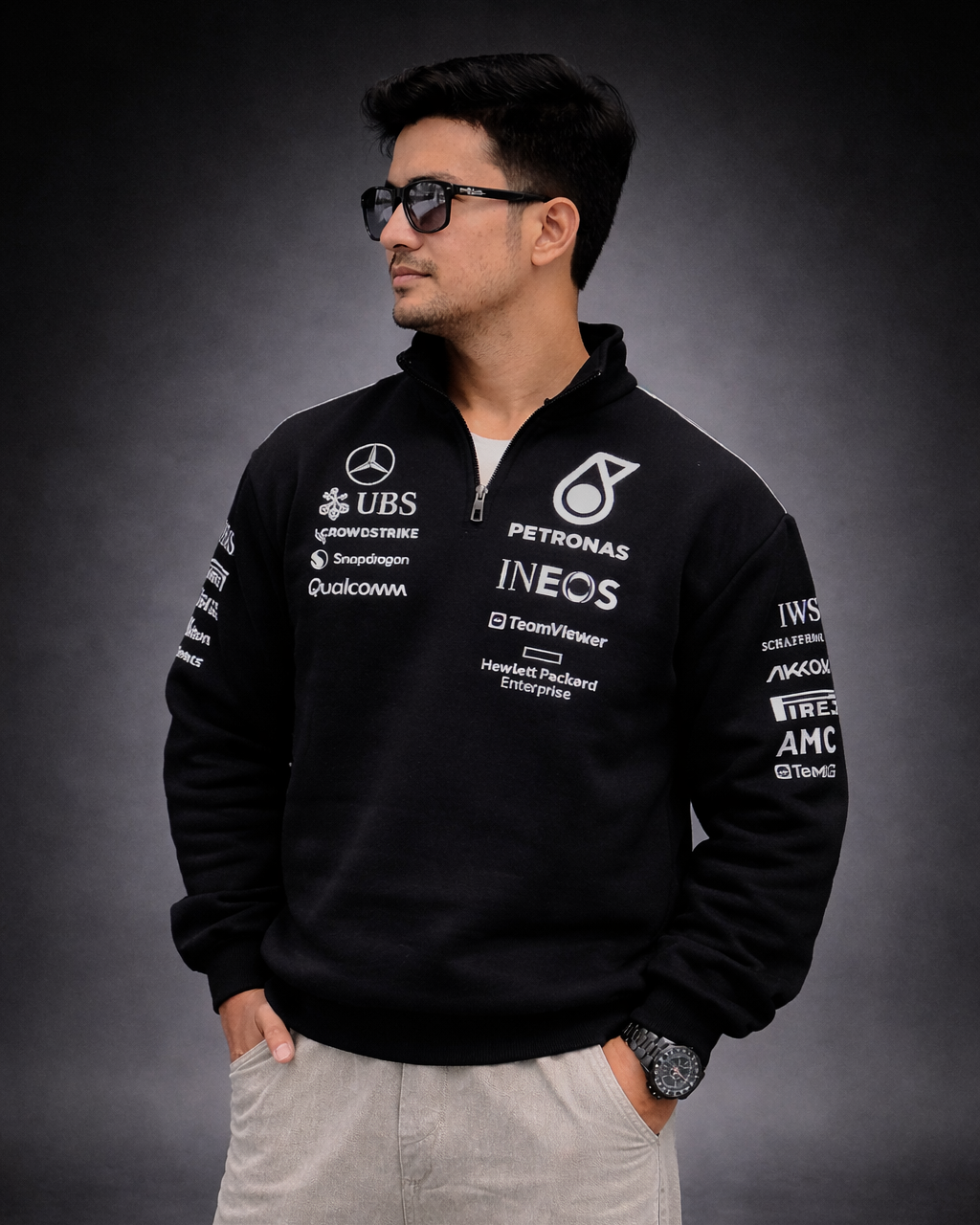 Black F1 Inspired PETRONAS Sweatshirt – Premium Cotton Fleece Streetwear