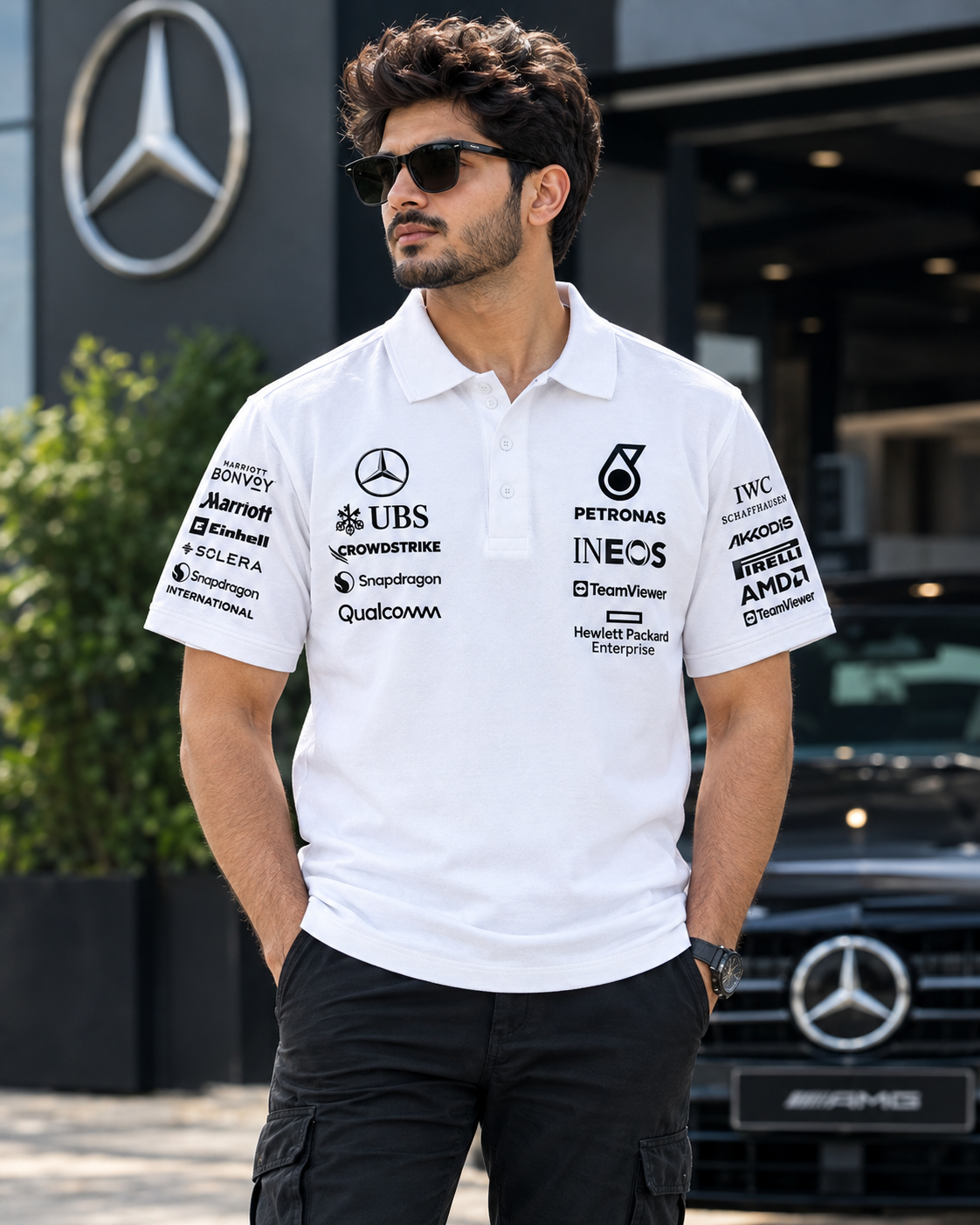 White racing polo t-shirt