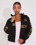 Porsche black parachute puffer racing jacket for men, lightweight winter outerwear with motorsport style