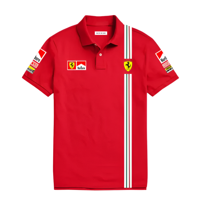 Marlboro Ferrari inspired polo t-shirt front HD print vintage raci