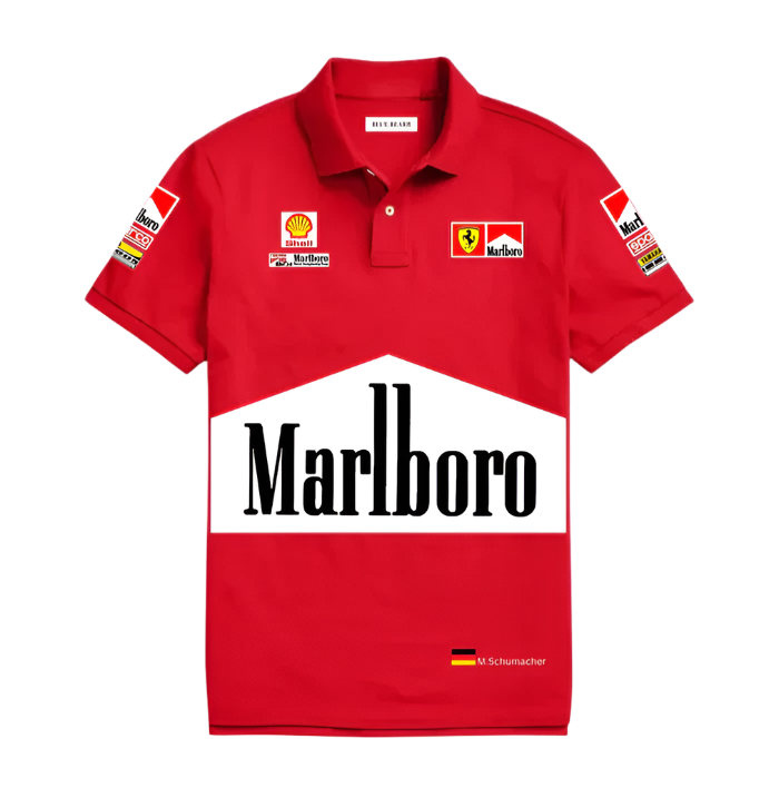 Marlboro inspired polo t-shirt front HD print vintage racing