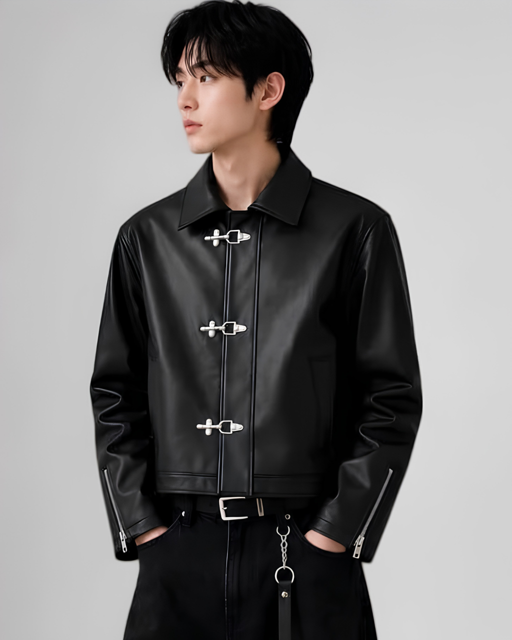Premium black faux leather jacket unisex boxy fit