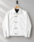 Premium white faux leather cropped jacket side view
