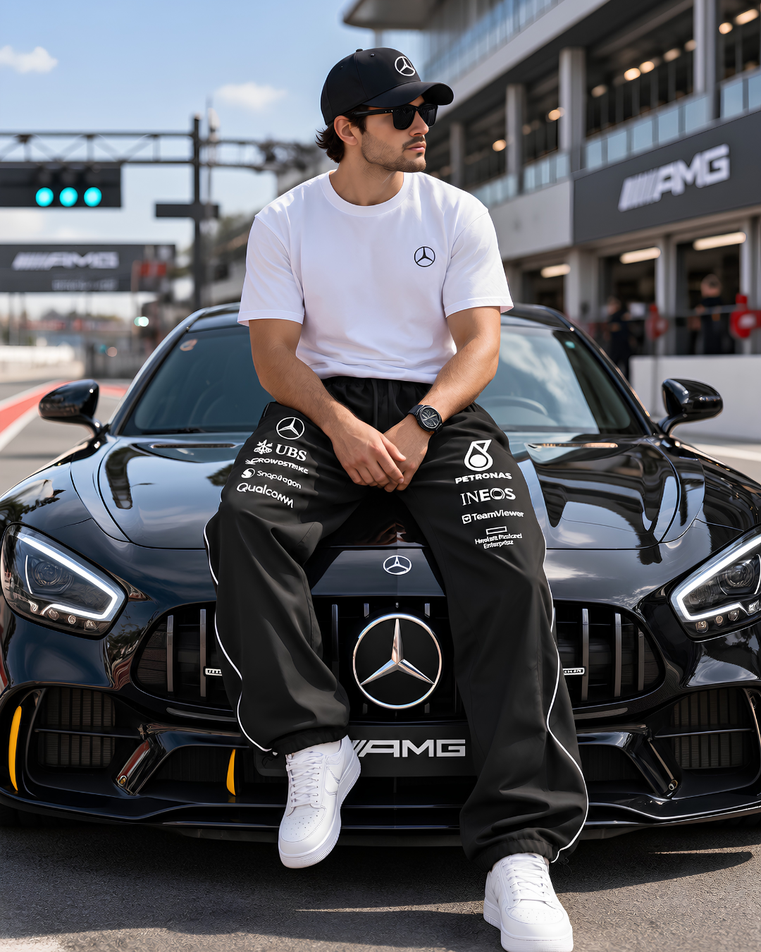 Racing Track Pants, Black Streetwear Joggers,