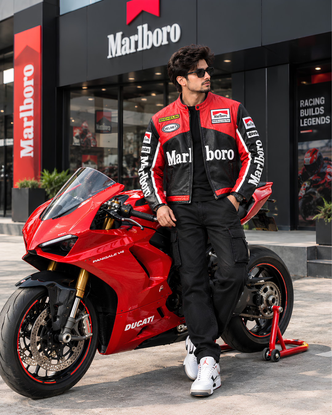 Motorcycle leather jacket for men