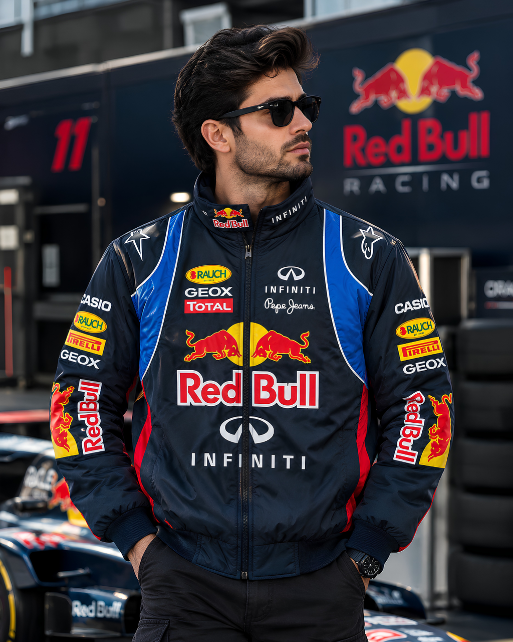 Navy Blue Red Bull Jacket