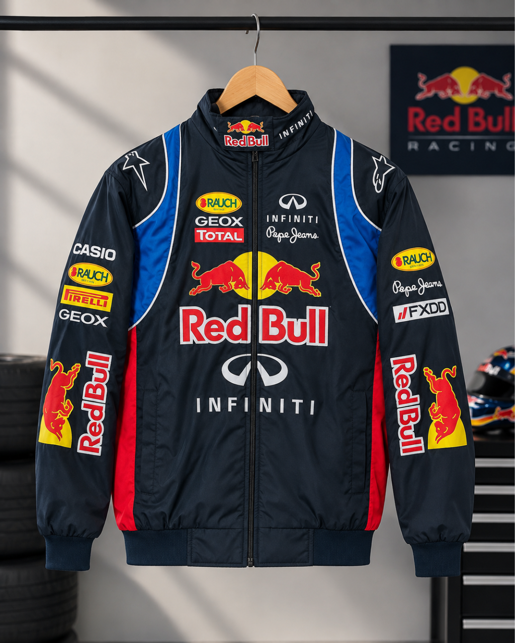Red Bull Racing Team Jacket – Inner Puff Parachute Fabric | F1 Streetwear Look - Streetwear Clothings