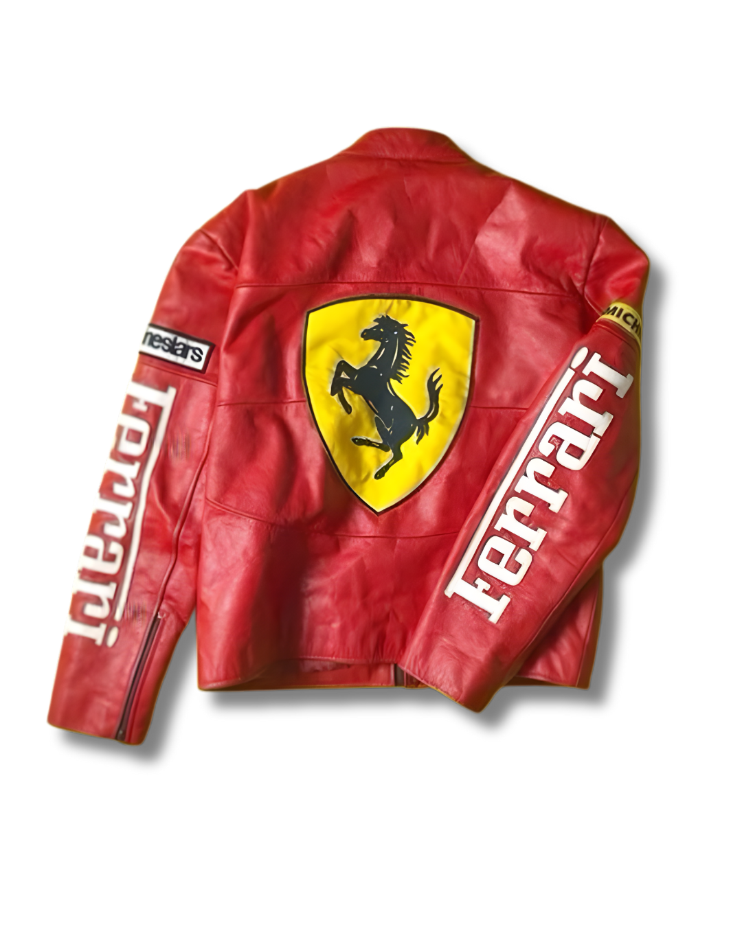 Sporty red faux leather jacket inspired by Ferrari racing culture, stylish casual outerwear