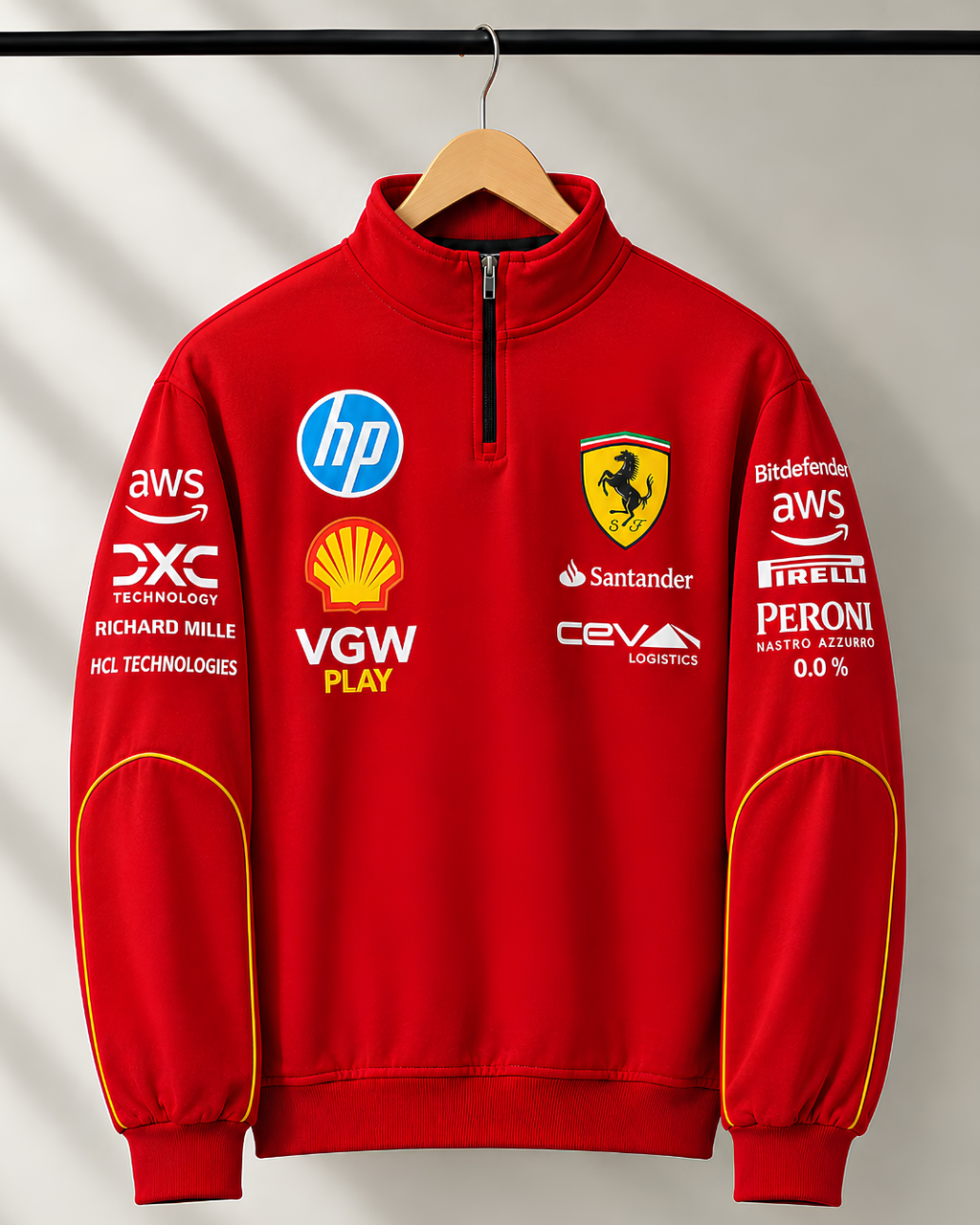 Stylish red motorsport sweatshirt for men with relaxed streetwear fit