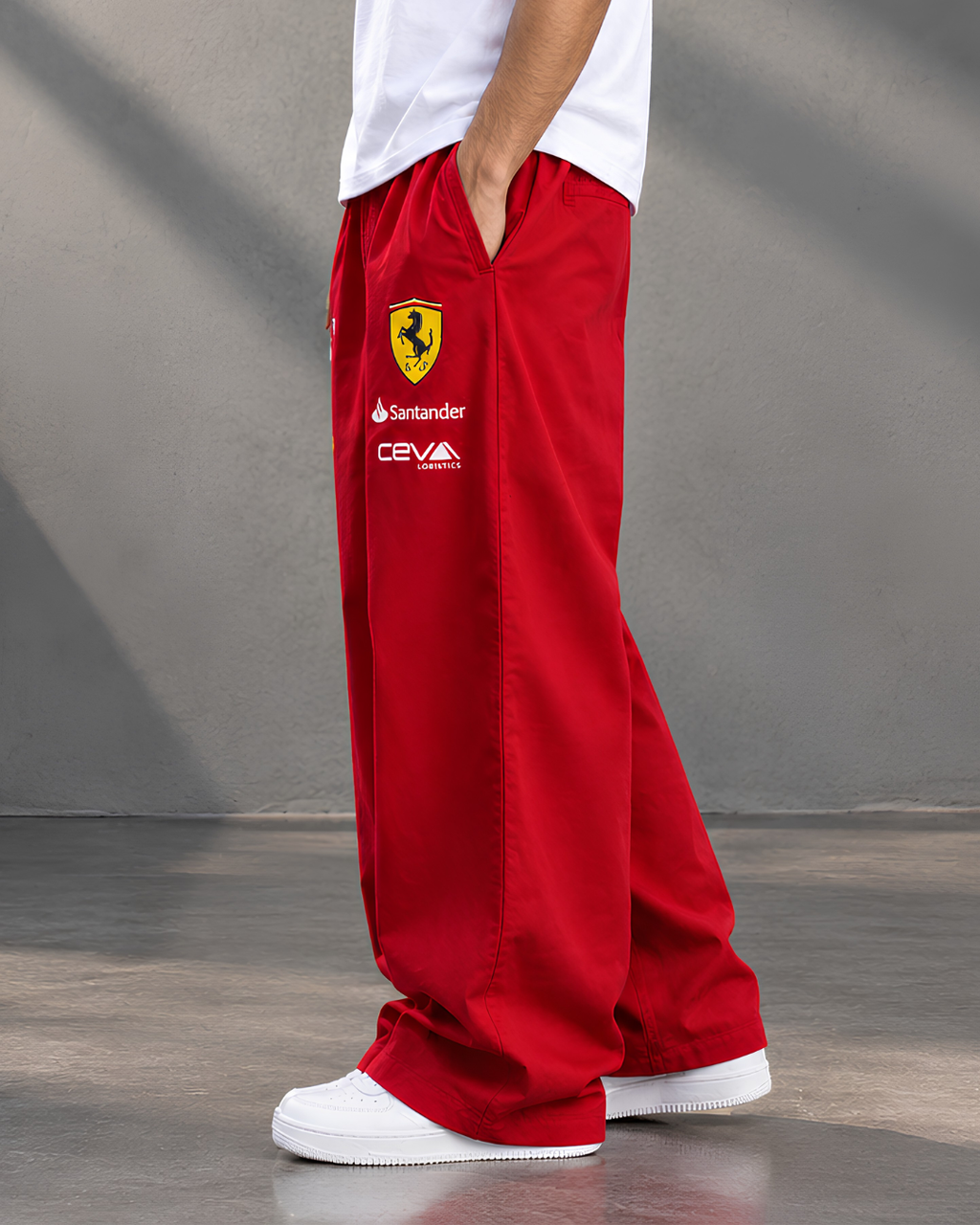 Red baggy fit streetwear track pants