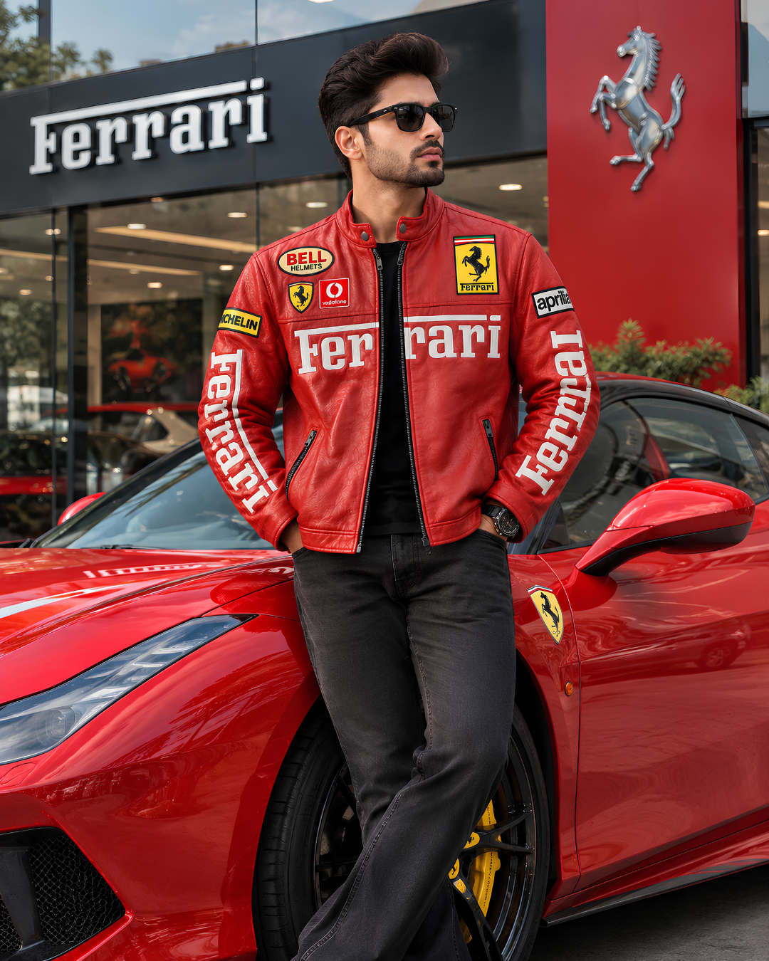 Red biker racing jacket