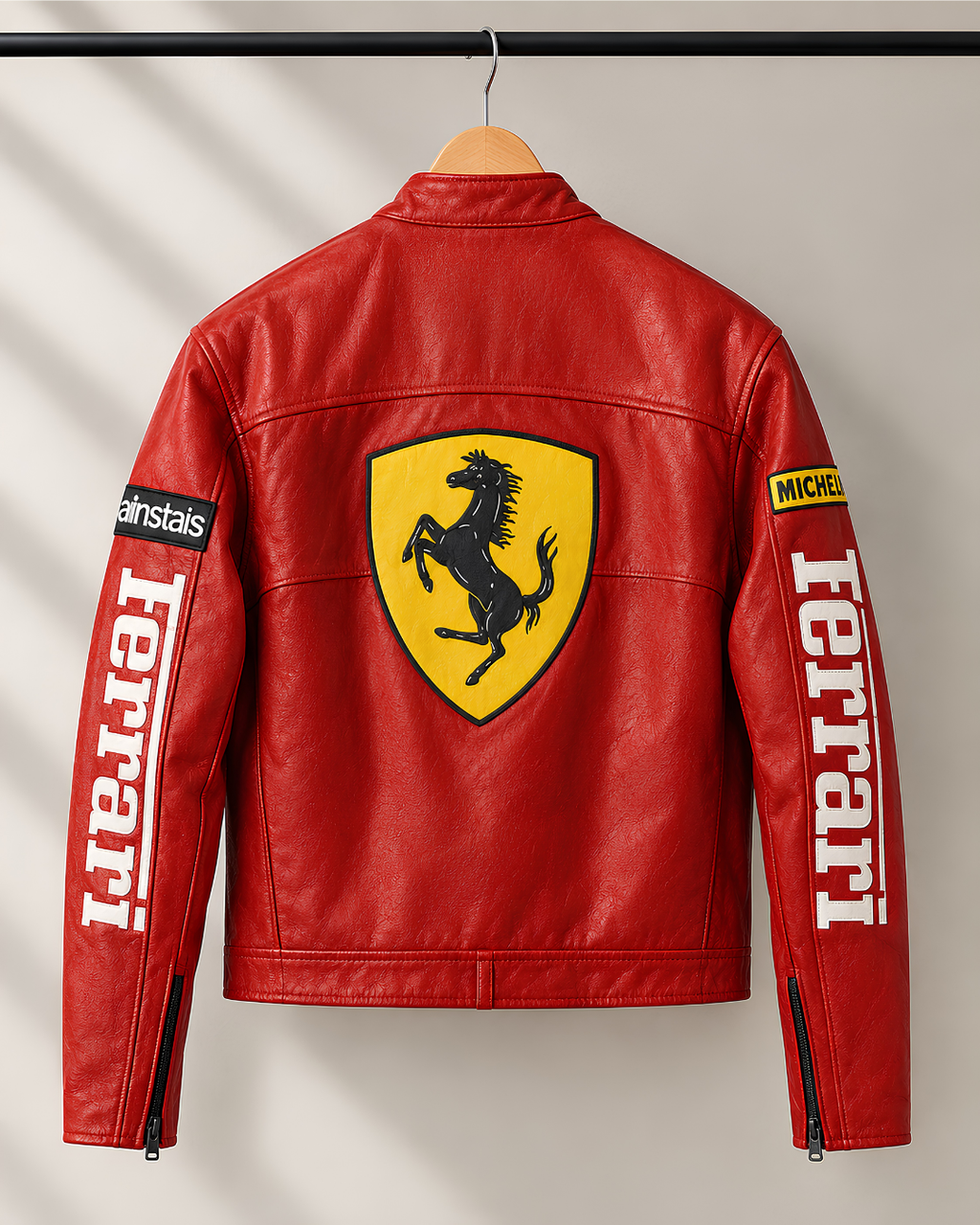 Red graphic racing leather jacket