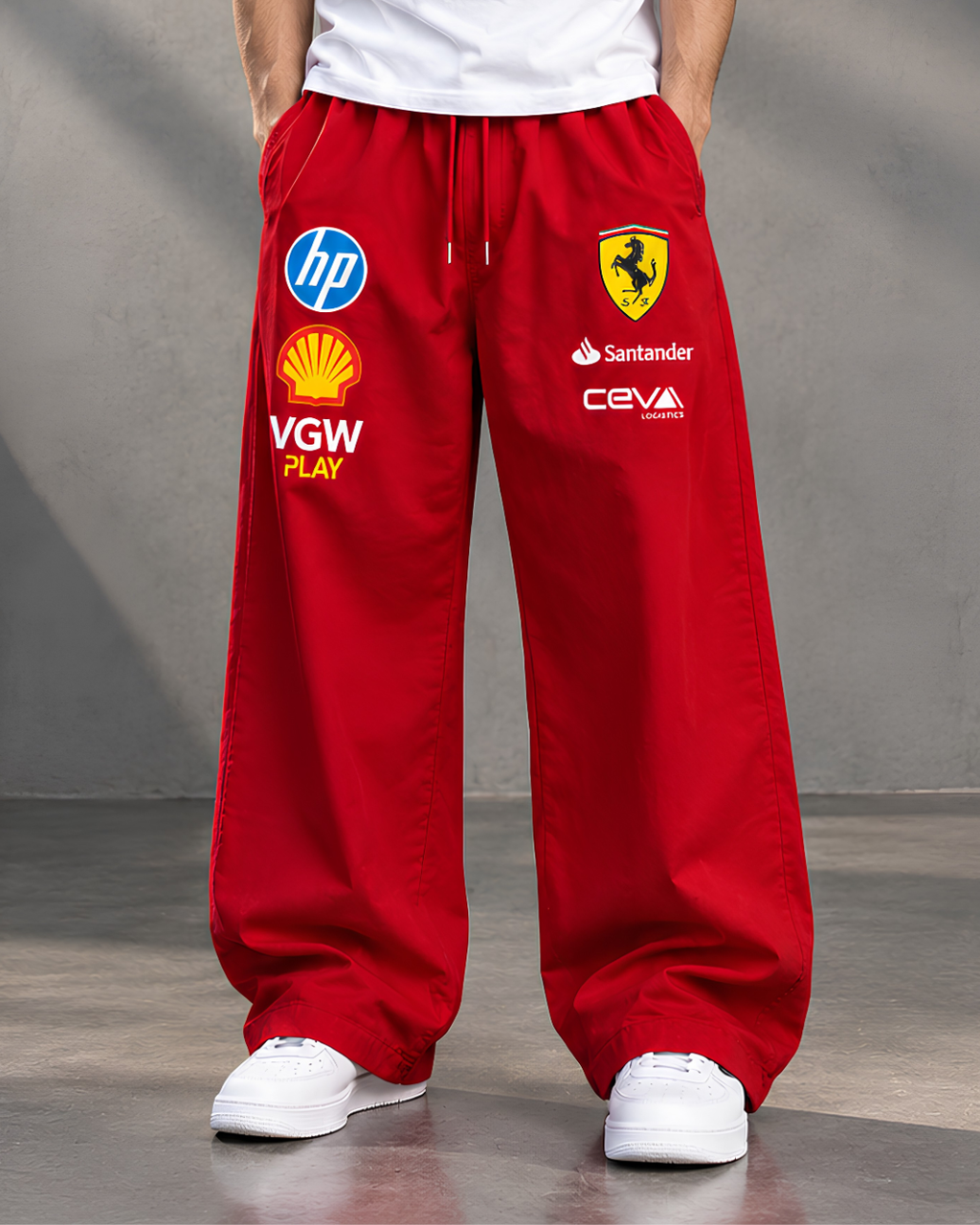 Red motorsport racing joggers baggy fit