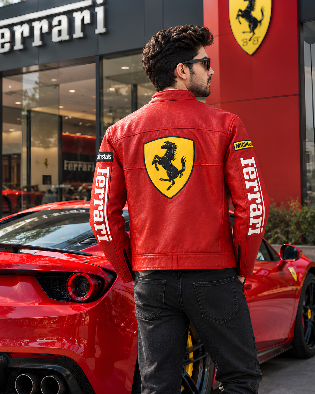 Red racing jacket with patches